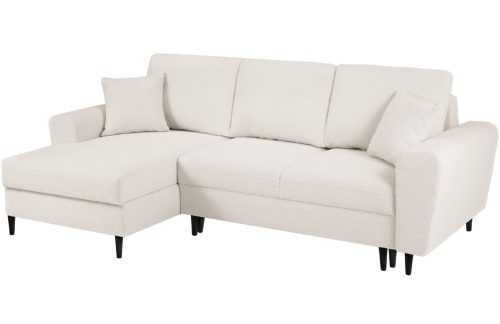 Béžová bouclé rohová rozkládací pohovka MICADONI Moghan 241 cm s černou podnoží