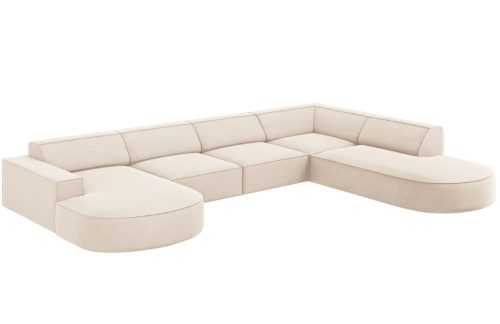 Béžová sametová šestimístná pohovka do "U" MICADONI Jodie 364 cm