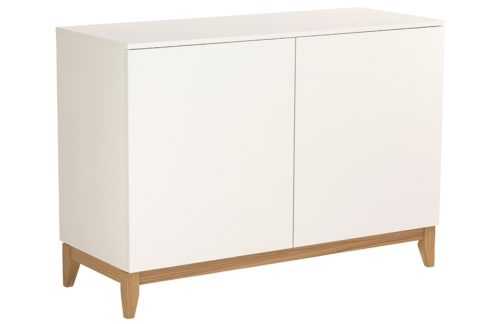 Bílá komoda Woodman Blanco s dubovou podnoží 120 x 48 cm
