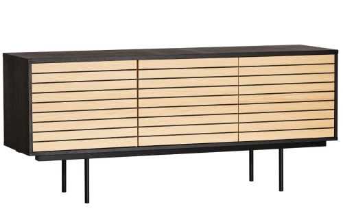Černá dubová komoda Woodman Stripe s kovovou podnoží 161 x 41 cm