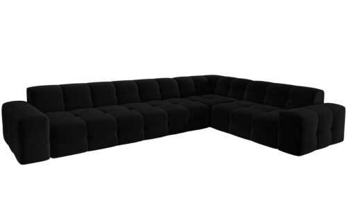 Černá sametová rohová pohovka MICADONI Kendal 332 cm