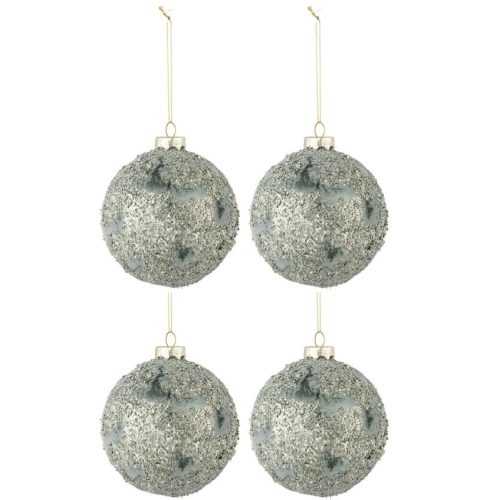 Set čtyř šedozelených skleněných vánočních ozdob J-line Aislin 10