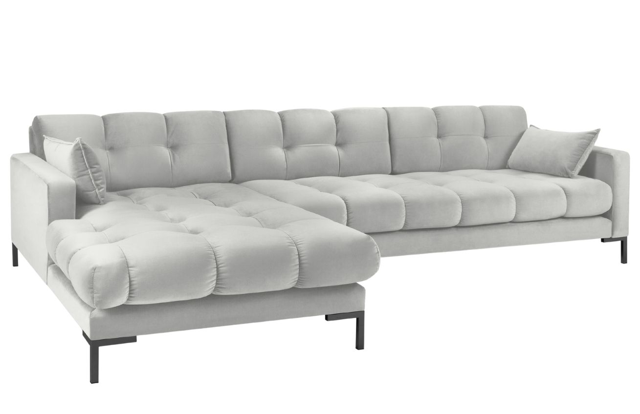 Světle šedá sametová rohová pohovka MICADONI MAMAIA 293 cm
