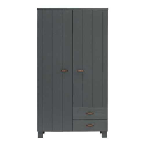 WOOOD Ocelově šedá borovicová šatní skříň se zásuvkami Koben 202 x 111 cm II.